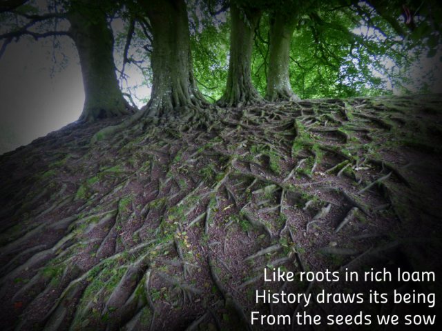 Like roots in rich loam History draws its being From the seeds we sow