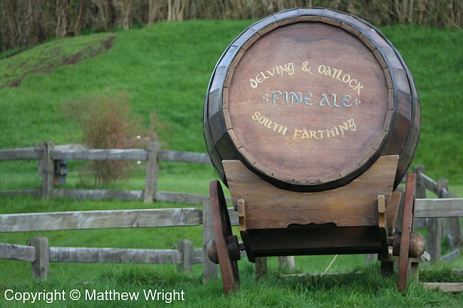 A barrel of hobbit ale near the Green Dragon Inn.
