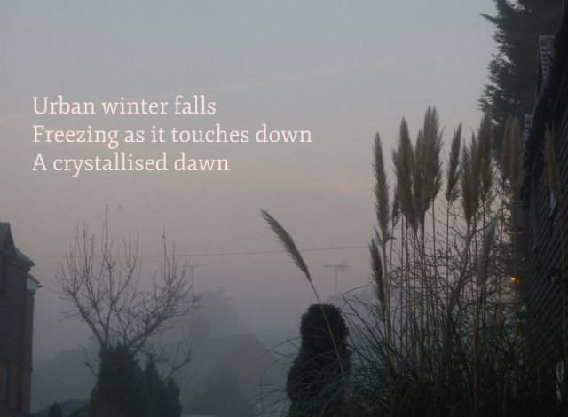 Urban winter falls Freezing as it touches down A crystallised dawn